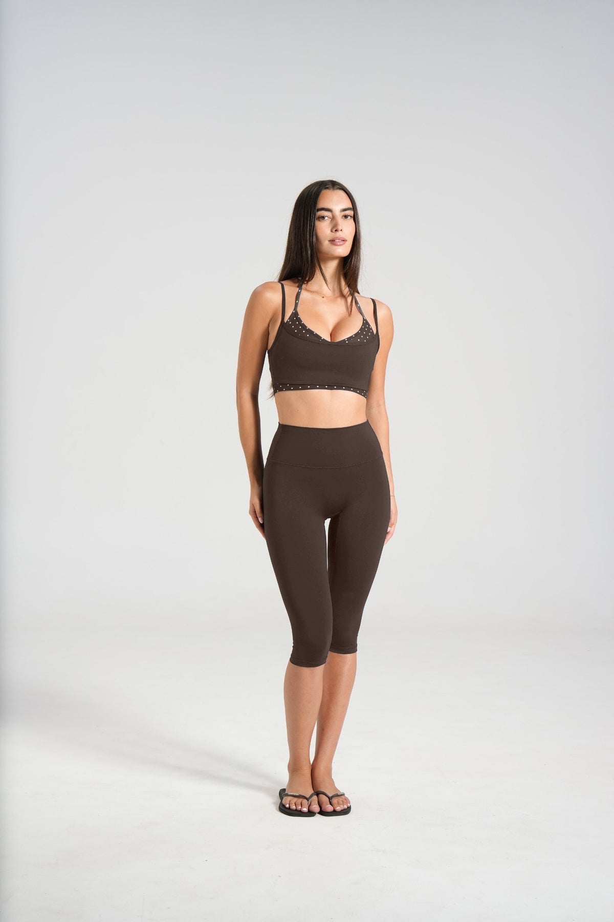 Double Layer Halter Crop - Dark Chocolate/Polka - LEELO ACTIVE