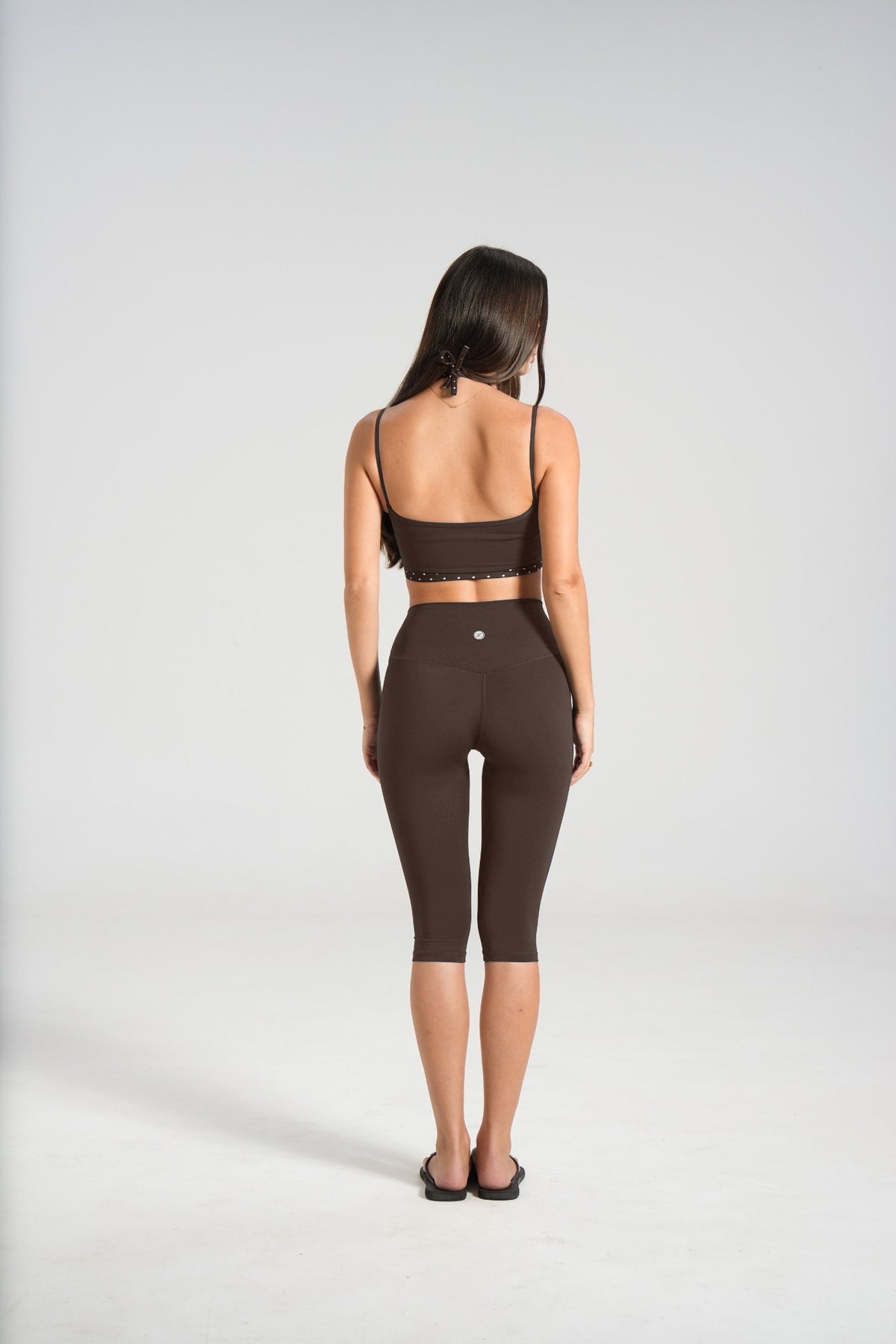 Double Layer Halter Crop - Dark Chocolate/Polka - LEELO ACTIVE