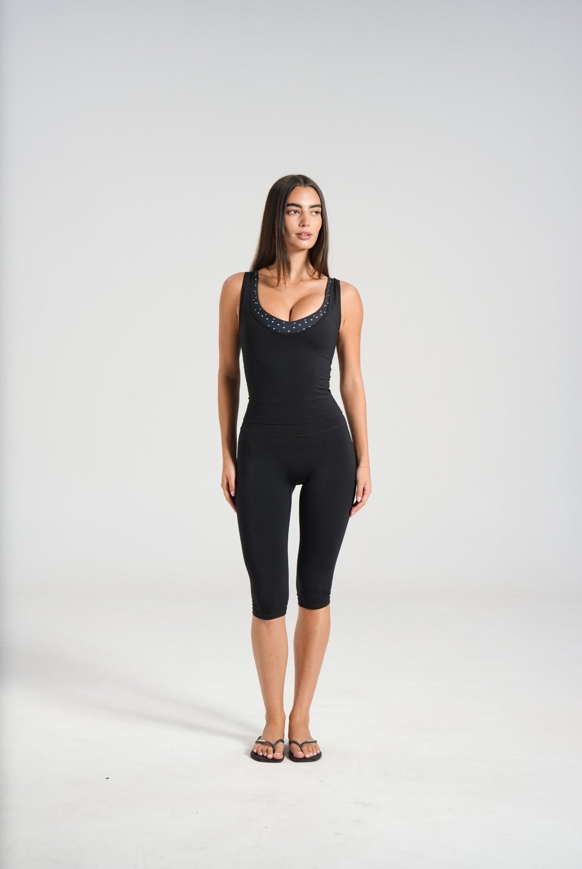 Double Layer V-neck Tank - Black/Polka - LEELO ACTIVE