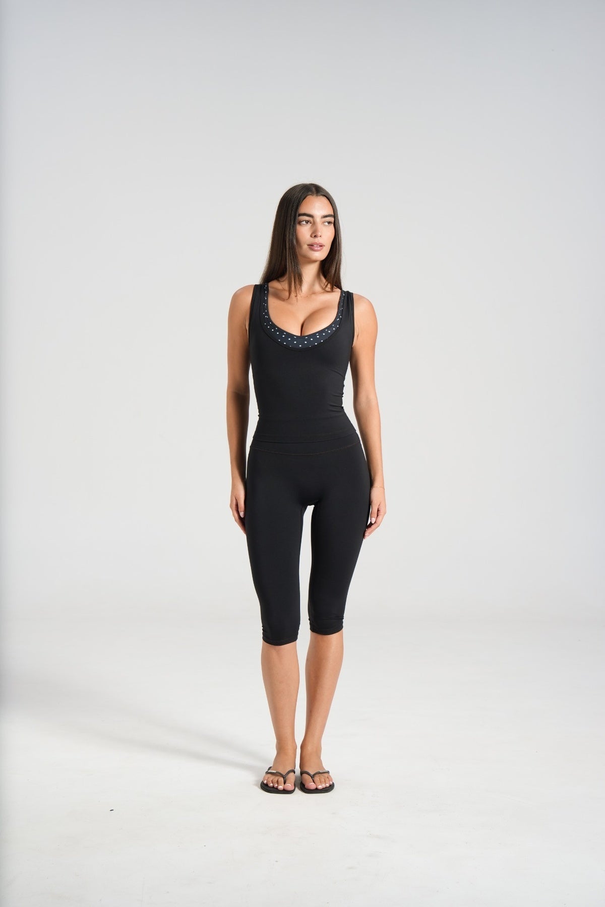 Double Layer V-neck Tank - Black/Polka - LEELO ACTIVE