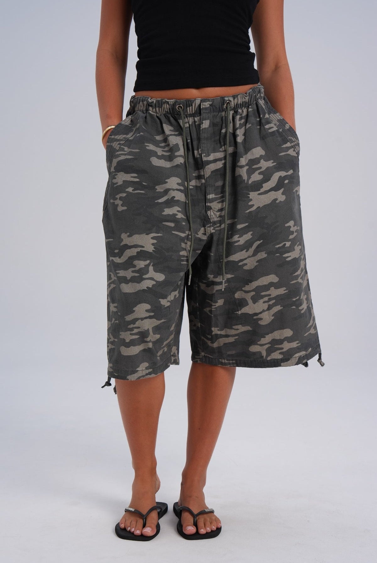 Long Cotton Parachute Shorts - Camo (pre-order) - LEELO ACTIVE
