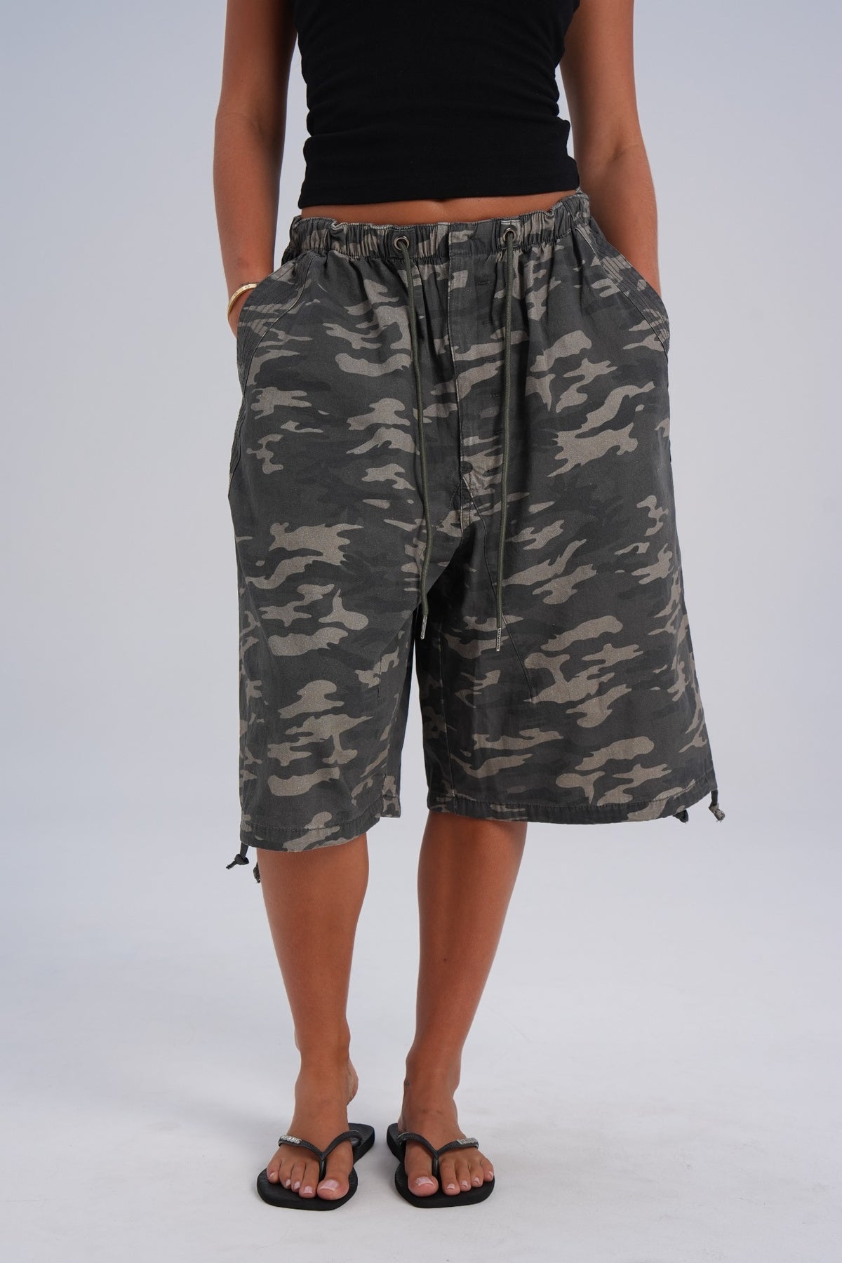 Long Cotton Parachute Shorts - Camo (pre-order) - LEELO ACTIVE