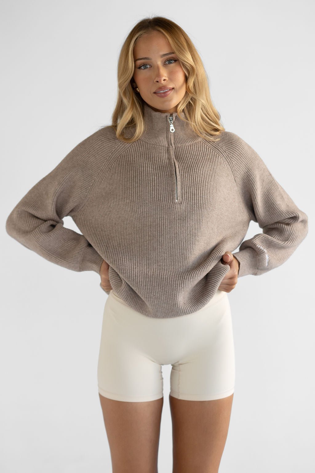 Natural Knit Quarter Zip - Almond (COMING SOON) - LEELO ACTIVE