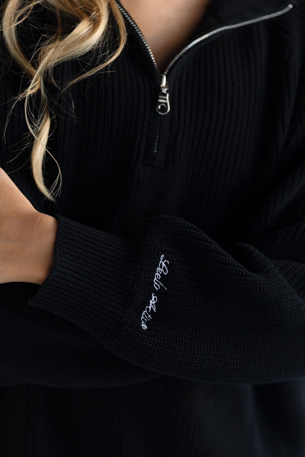 Natural Knit Quarter Zip - Black (COMING SOON) - LEELO ACTIVE