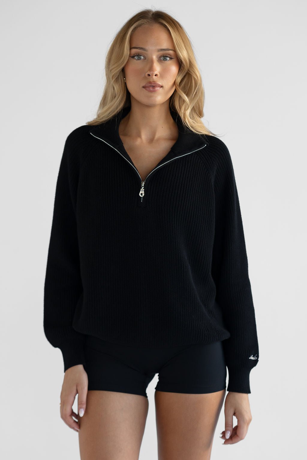 Natural Knit Quarter Zip - Black (COMING SOON) - LEELO ACTIVE