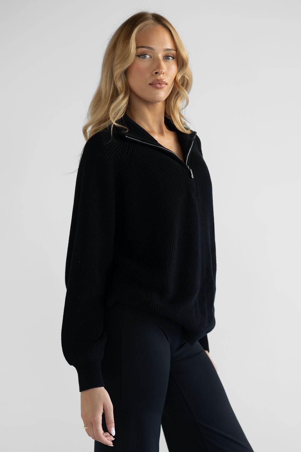 Natural Knit Quarter Zip - Black (COMING SOON) - LEELO ACTIVE