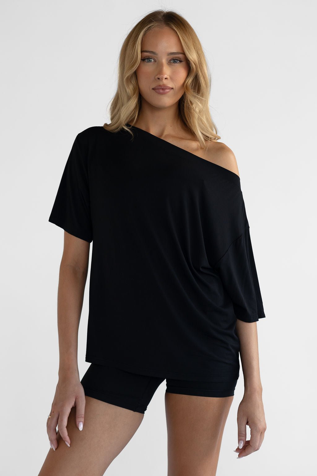 Off Shoulder Bamboo T-Shirt - Black (COMING SOON) - LEELO ACTIVE