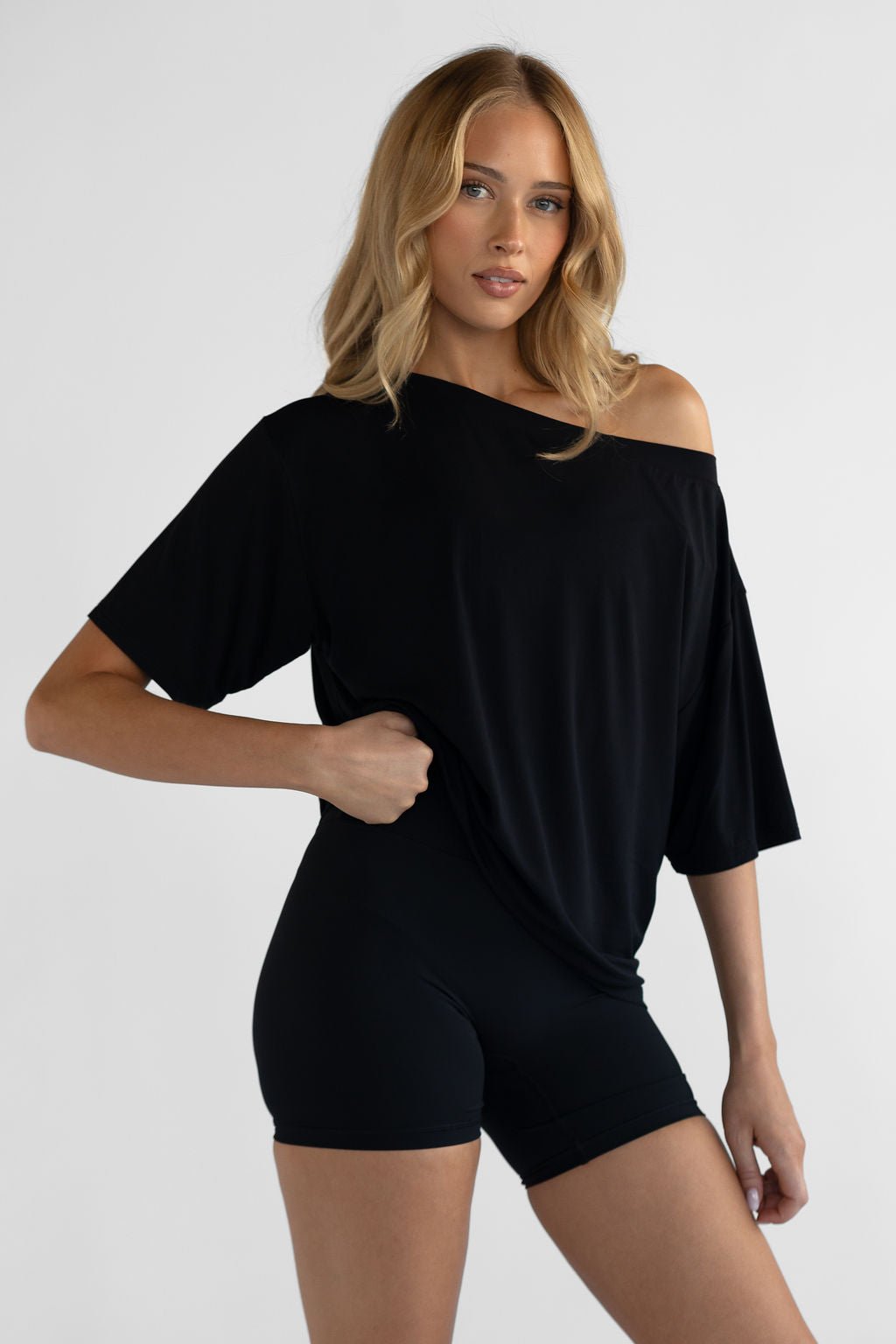Off Shoulder Bamboo T-Shirt - Black (COMING SOON) - LEELO ACTIVE