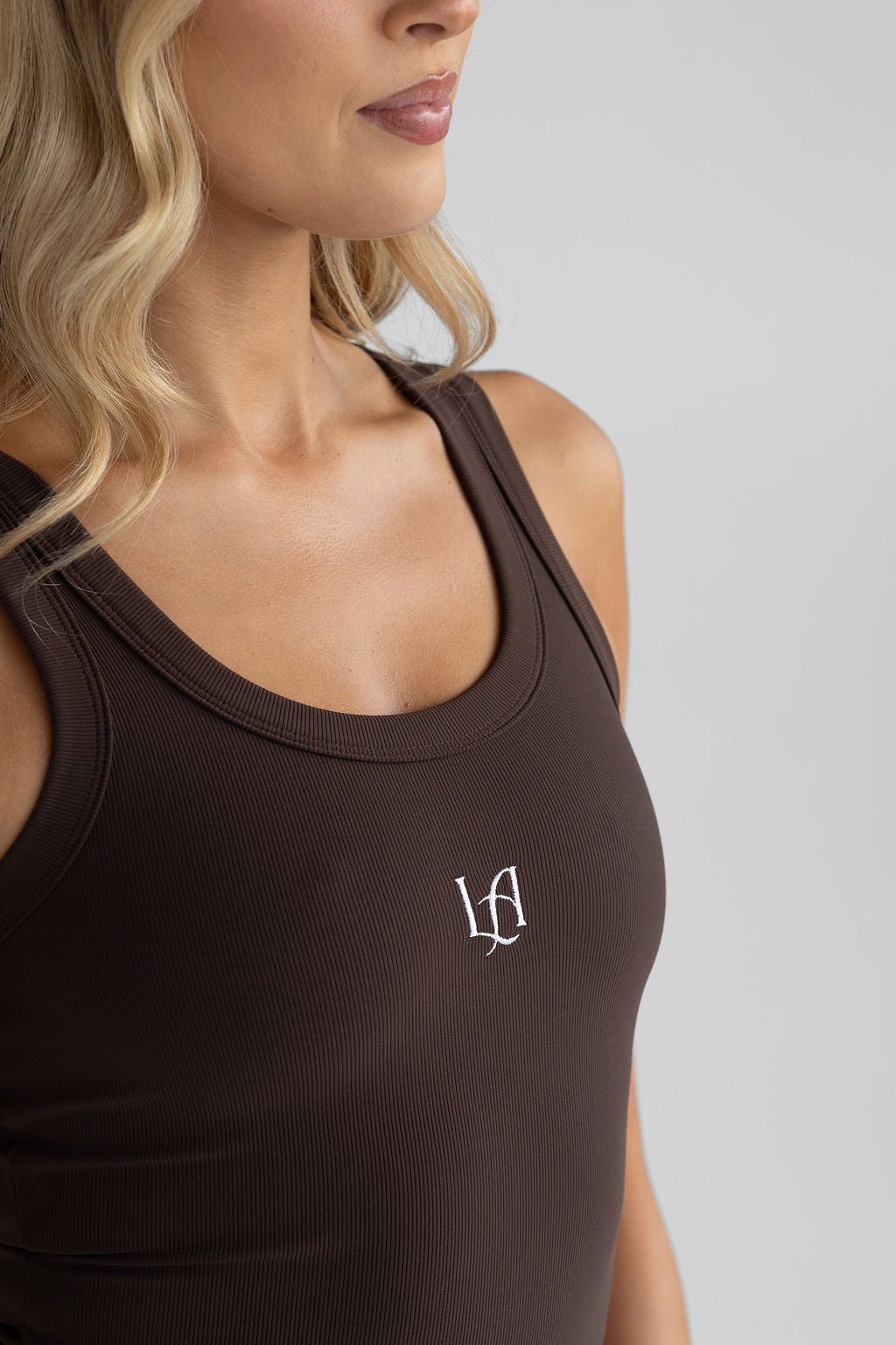 Ribbed Logo Tank - Cocoa - LEELO ACTIVE