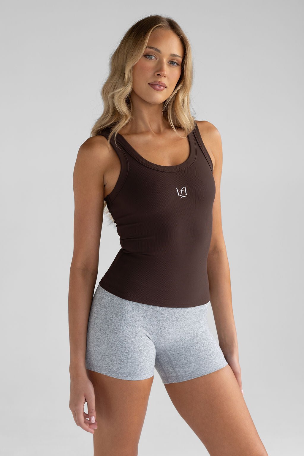 Ribbed Logo Tank - Cocoa - LEELO ACTIVE