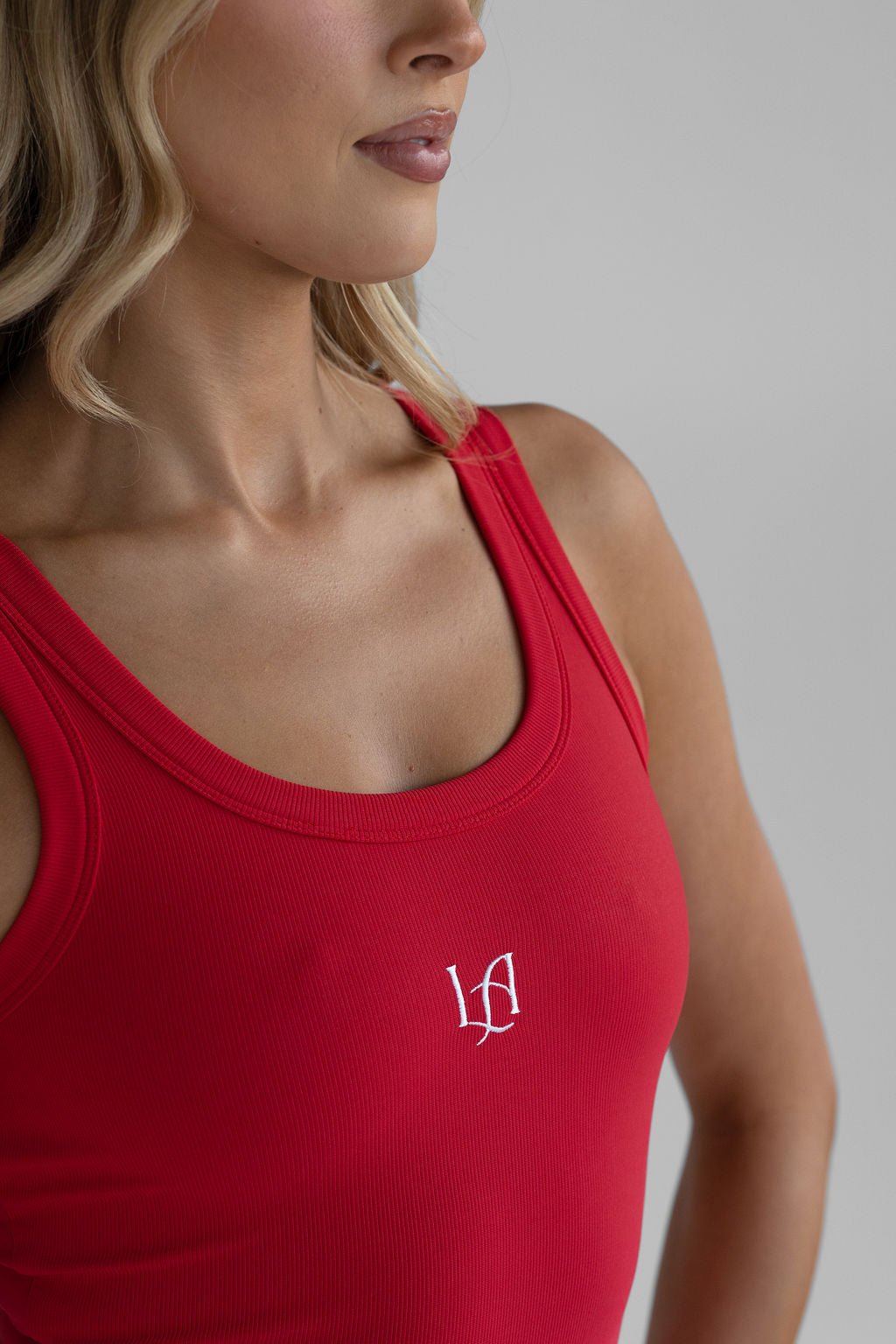 Ribbed Logo Tank - Red - LEELO ACTIVE
