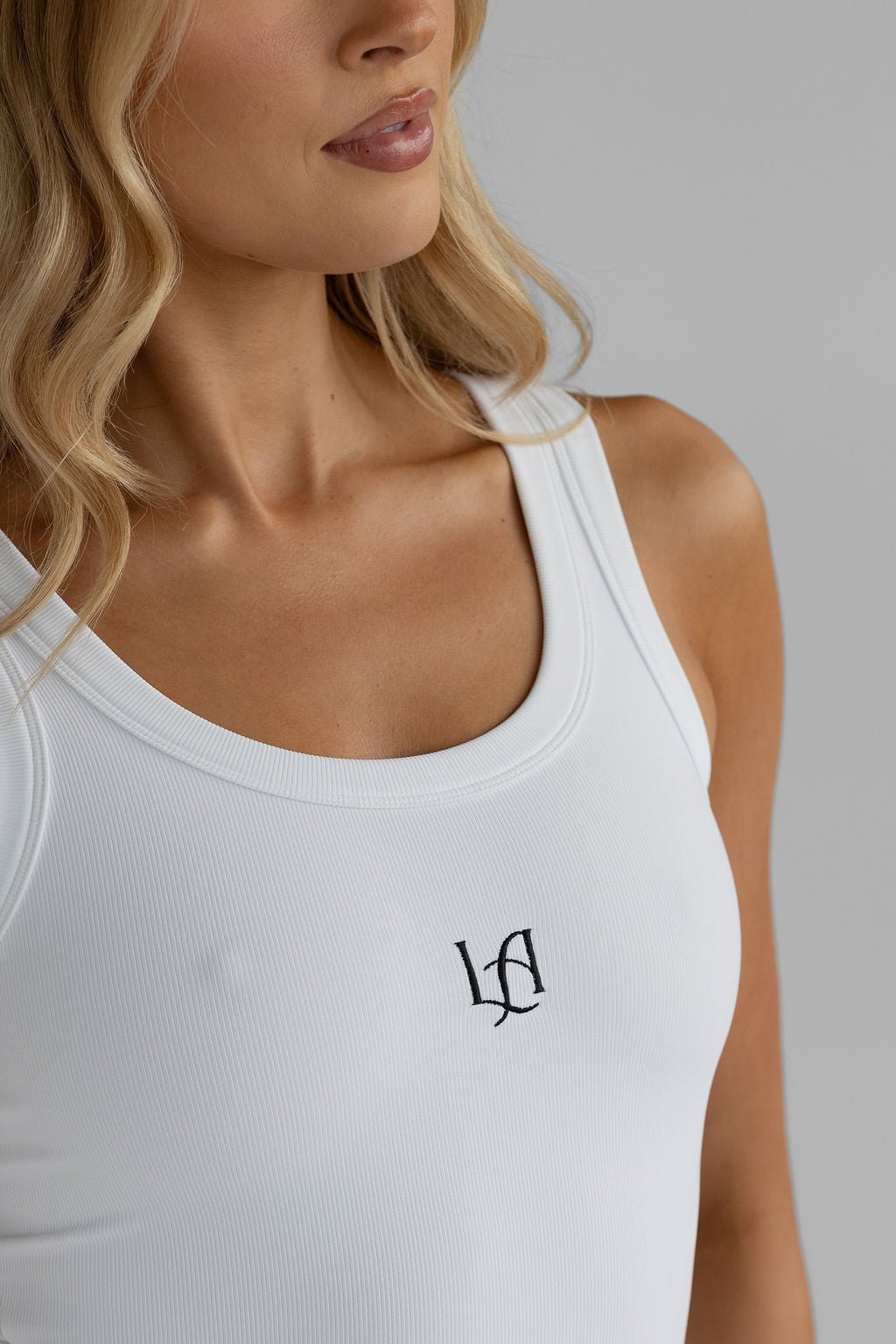 Ribbed Logo Tank - White - LEELO ACTIVE