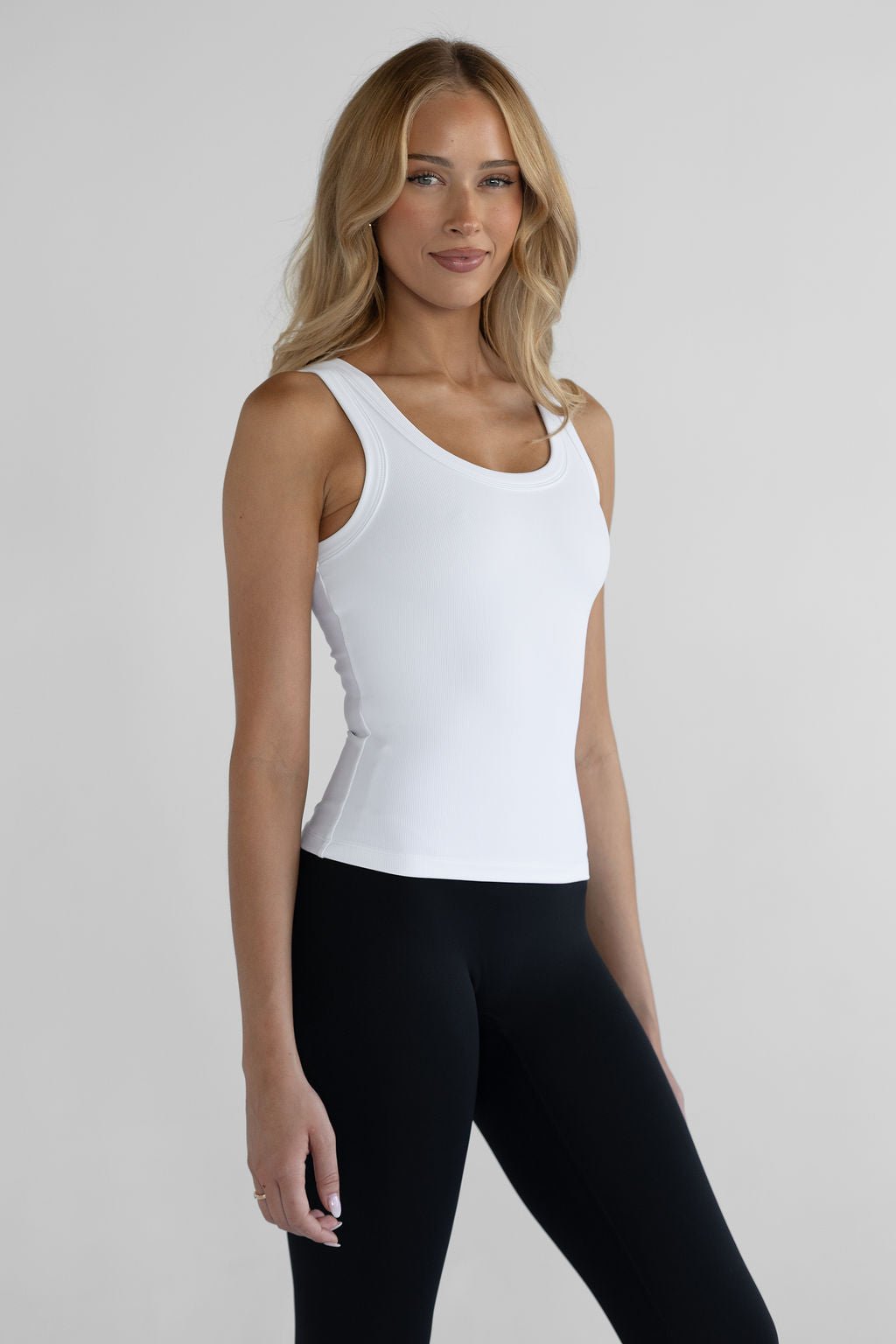 Ribbed Scoop Neck Tank - White - LEELO ACTIVE