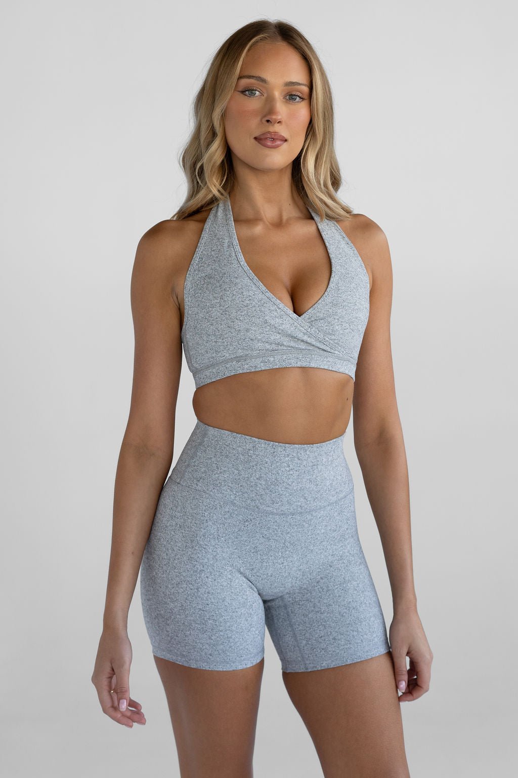 Sculpt Halter Neck Crop - Marl Grey - LEELO ACTIVE