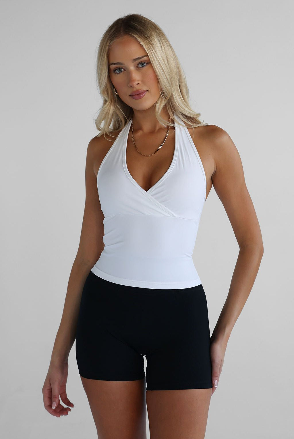 Sculpt Halter Neck Tank - White - LEELO ACTIVE