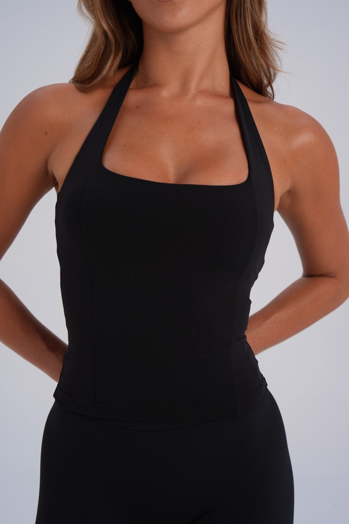Sculpt Shape Halter Neck Tank - Black - LEELO ACTIVE