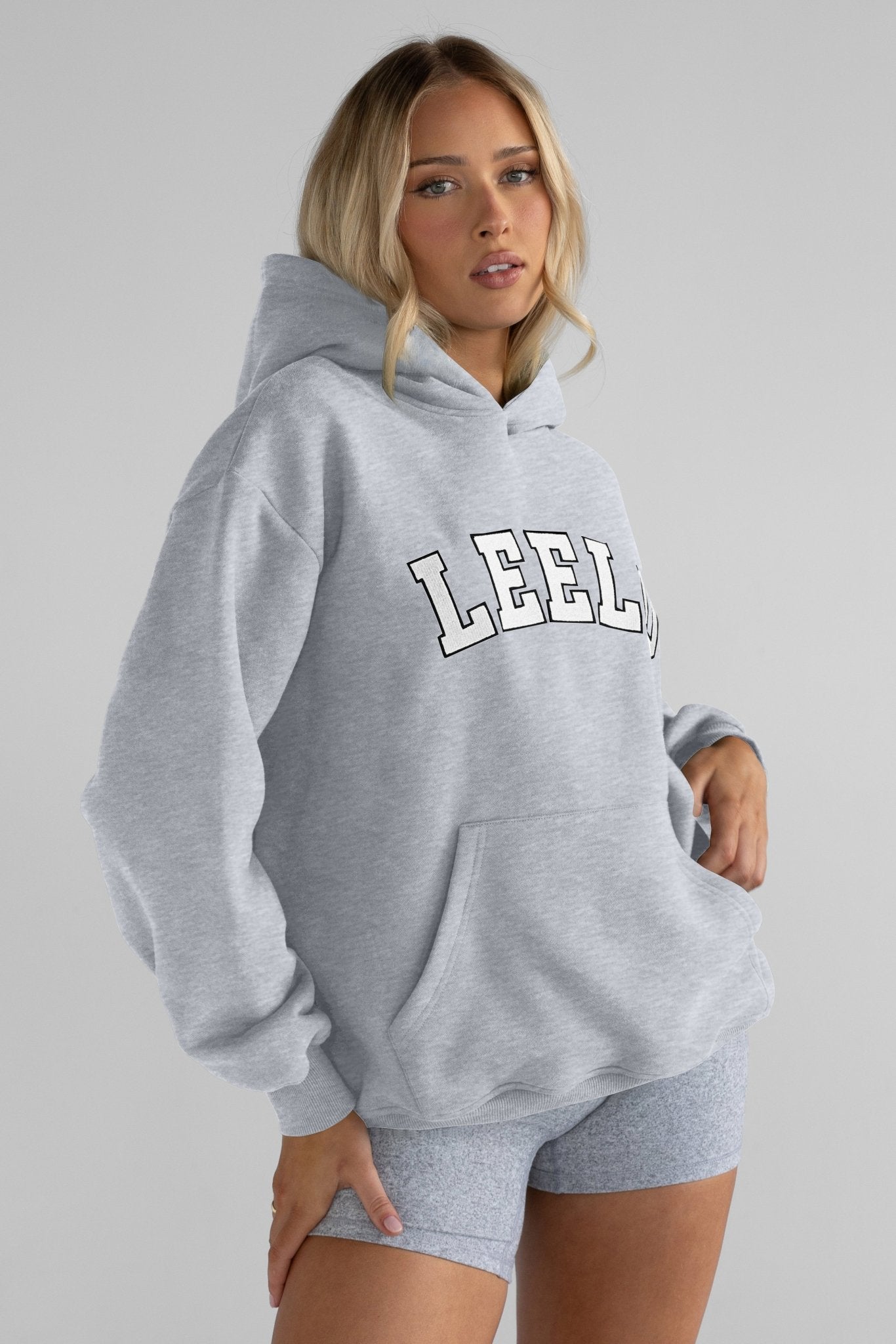 The College Print Hoodie - Heather Grey - LEELO ACTIVE