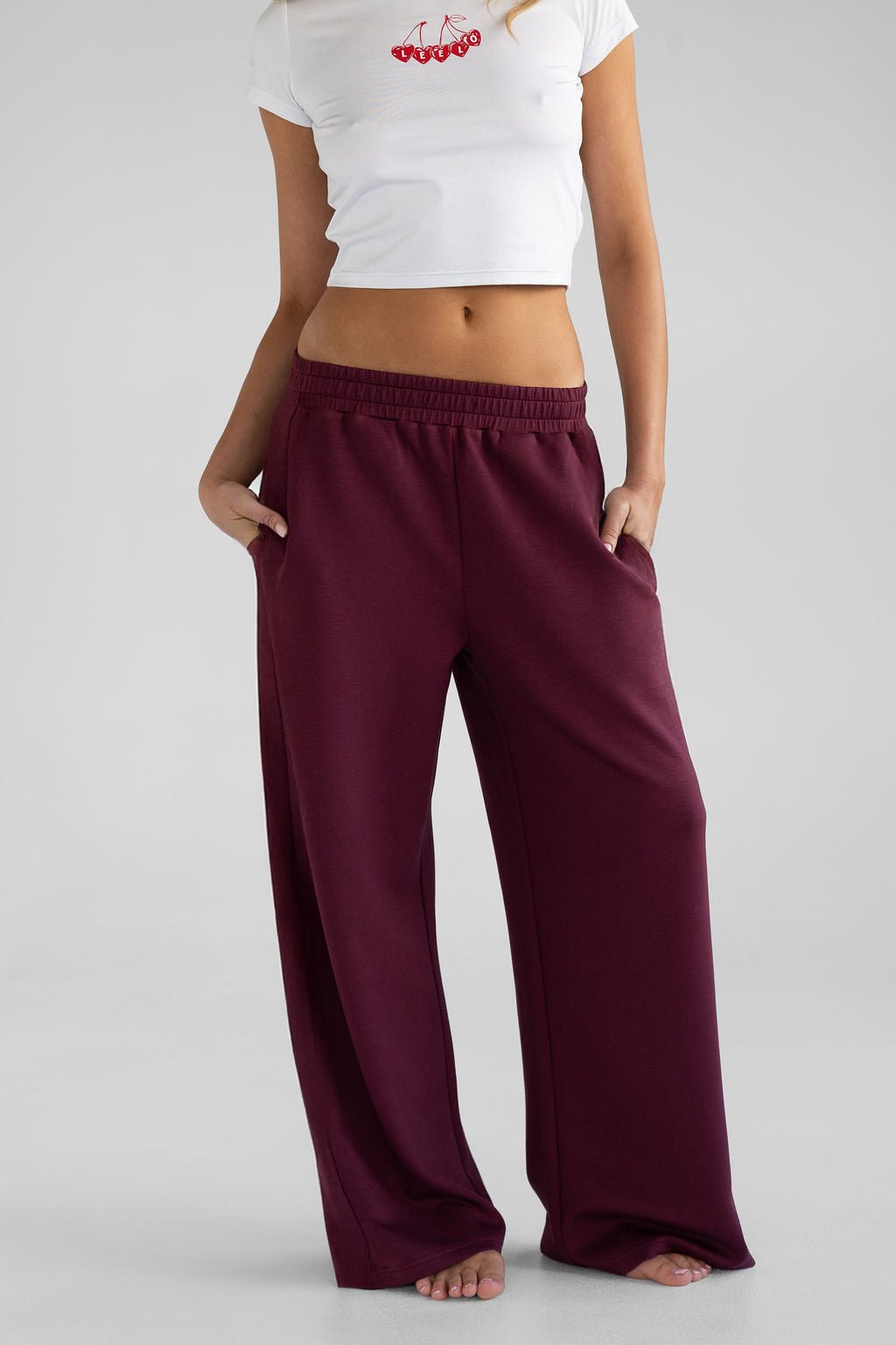 Wide Leg Pants - Cherry Cola - LEELO ACTIVE