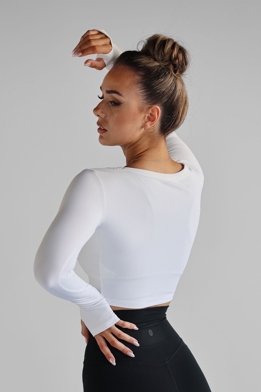 Ribbed Long Sleeve Crop - White - LEELO ACTIVE