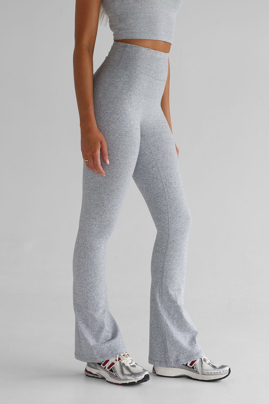 Signature Flare Leggings Marl Grey High Waisted Squat Proof 5 Star Rated LEELO ACTIVE