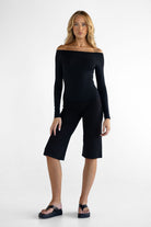 Bamboo Off Shoulder Long Sleeve - Black (COMING SOON) - LEELO ACTIVE