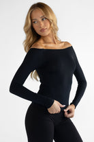 Bamboo Off Shoulder Long Sleeve - Black (COMING SOON) - LEELO ACTIVE