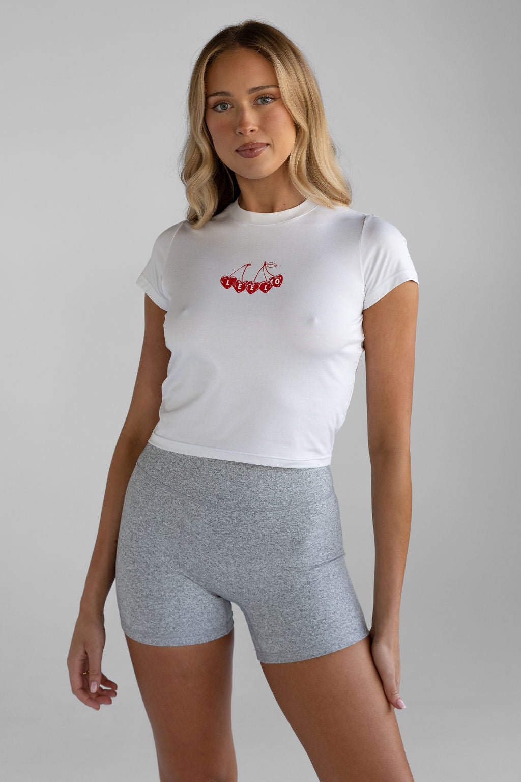 Cherry Baby Tee - White - LEELO ACTIVE