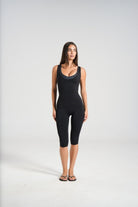 Double Layer V-neck Tank - Black/Polka - LEELO ACTIVE
