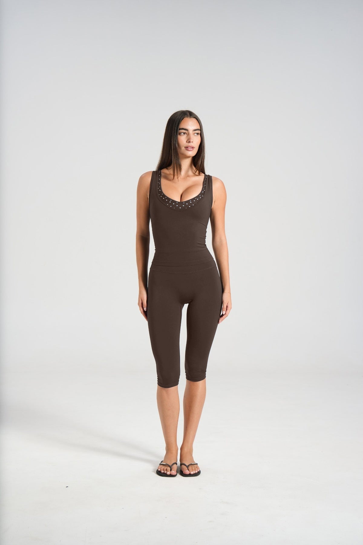 Double Layer V-Neck Tank - Dark Chocolate/Polka - LEELO ACTIVE