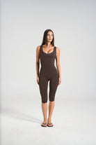 Double Layer V-Neck Tank - Dark Chocolate/Polka - LEELO ACTIVE