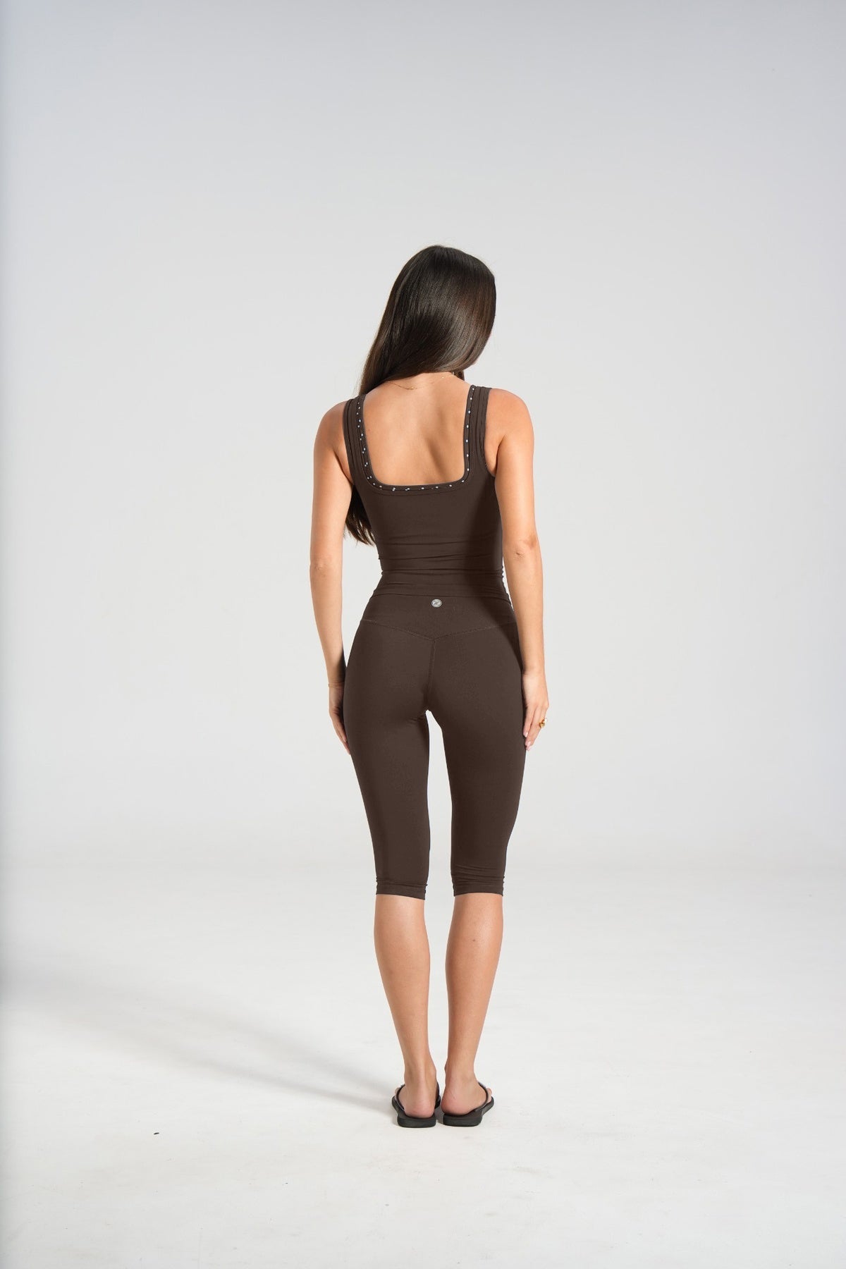 Double Layer V-Neck Tank - Dark Chocolate/Polka - LEELO ACTIVE