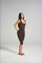 Double Layer V-Neck Tank - Dark Chocolate/Polka - LEELO ACTIVE