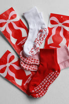 Holiday Grip Socks - Red Ribbons - LEELO ACTIVE