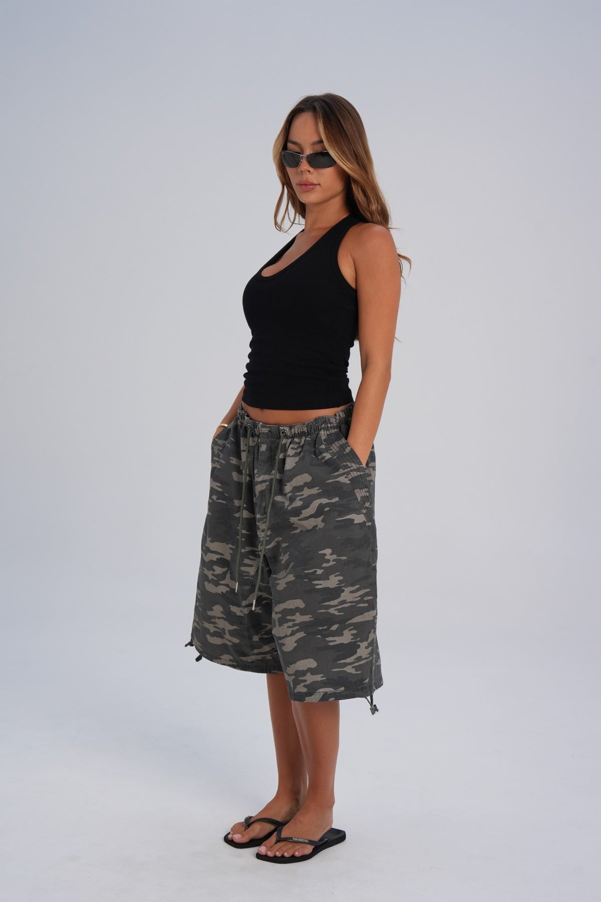 Long Cotton Parachute Shorts - Camo (pre-order) - LEELO ACTIVE