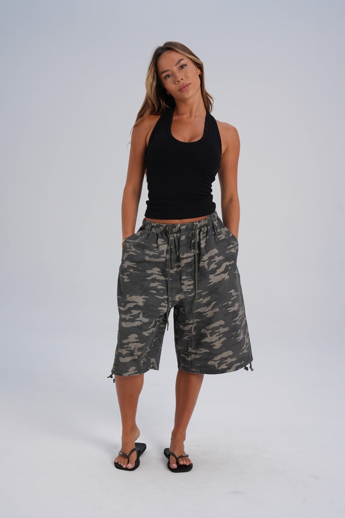 Long Cotton Parachute Shorts - Camo (pre-order) - LEELO ACTIVE