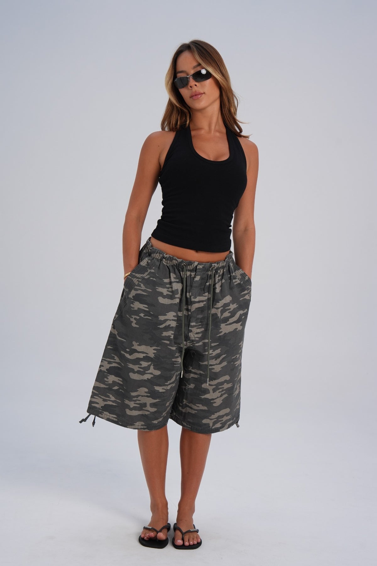 Long Cotton Parachute Shorts - Camo (pre-order) - LEELO ACTIVE