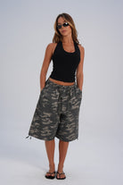 Long Cotton Parachute Shorts - Camo (pre-order) - LEELO ACTIVE