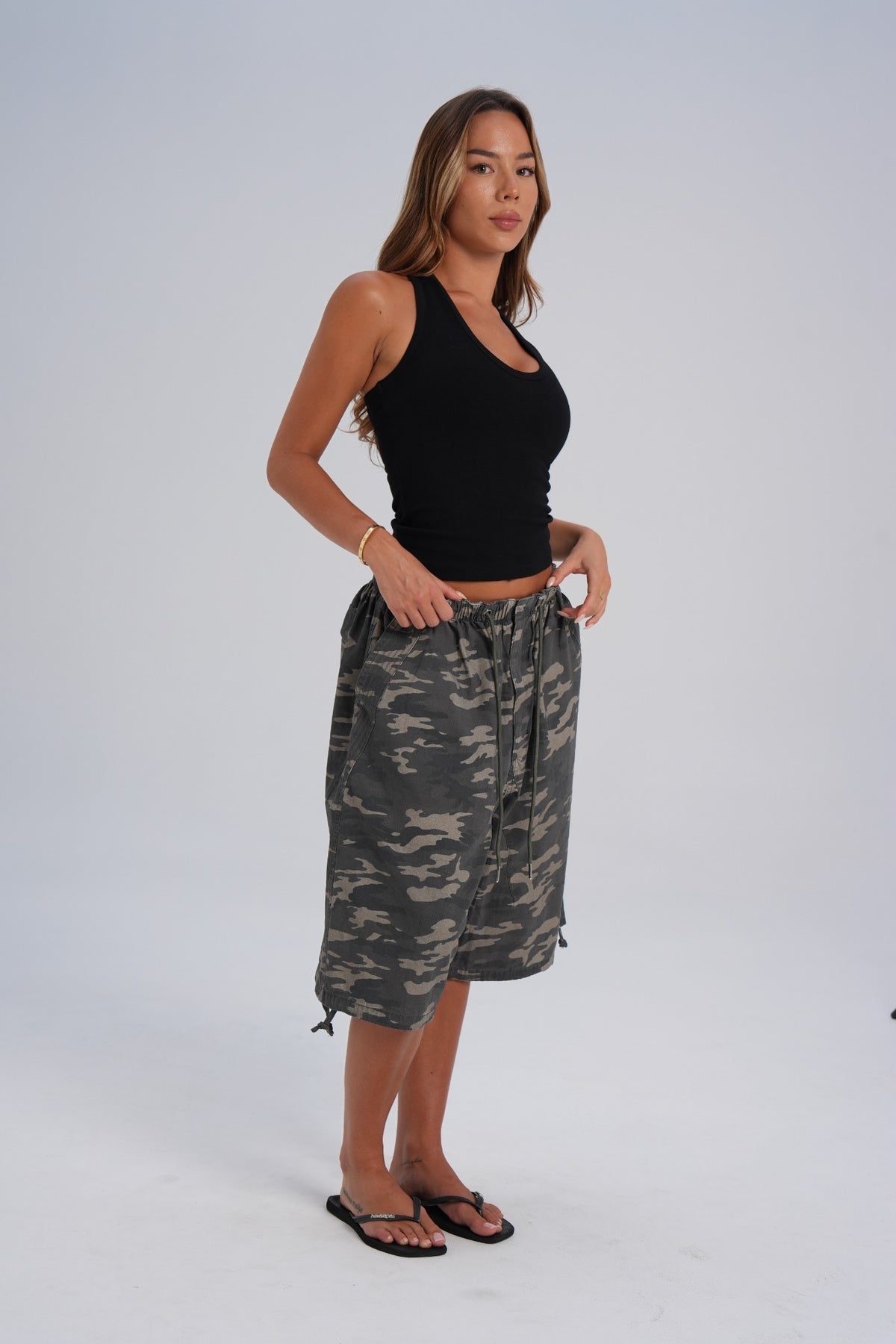 Long Cotton Parachute Shorts - Camo (pre-order) - LEELO ACTIVE