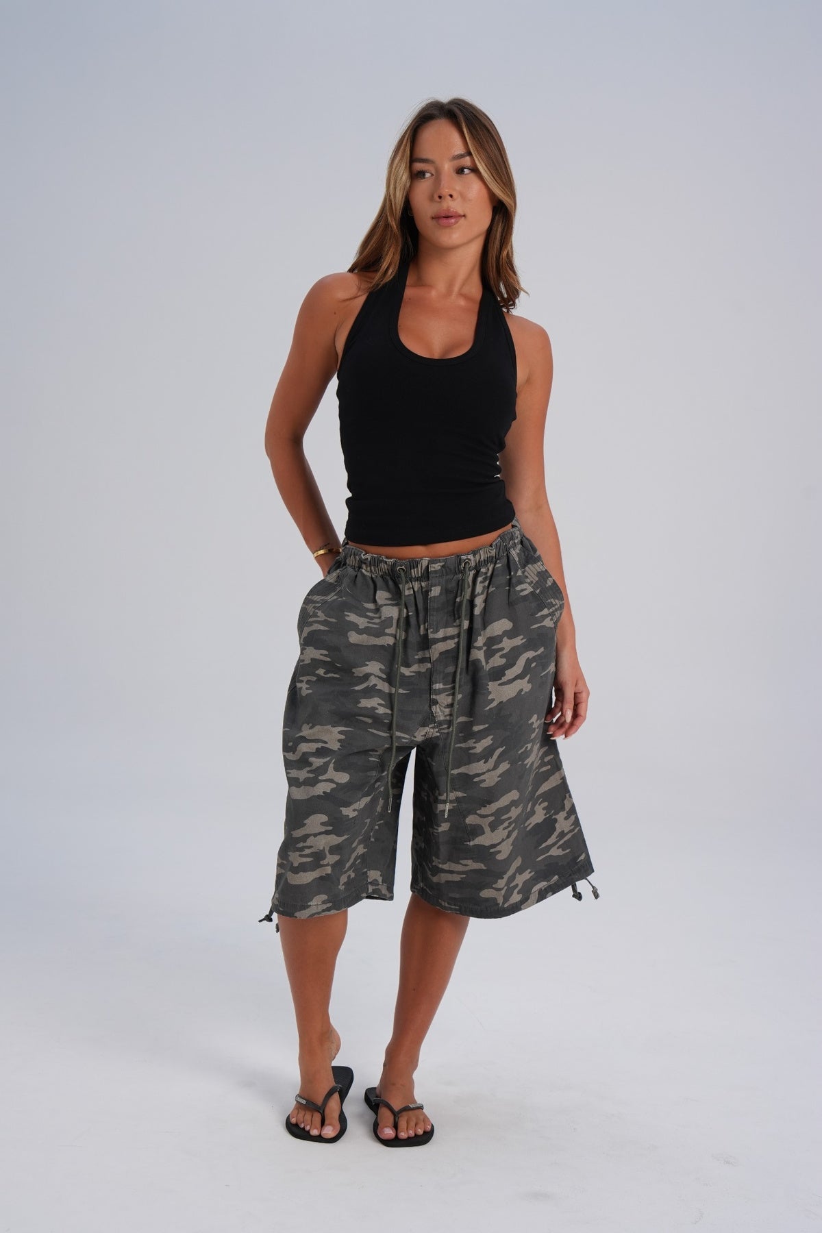 Long Cotton Parachute Shorts - Camo (pre-order) - LEELO ACTIVE