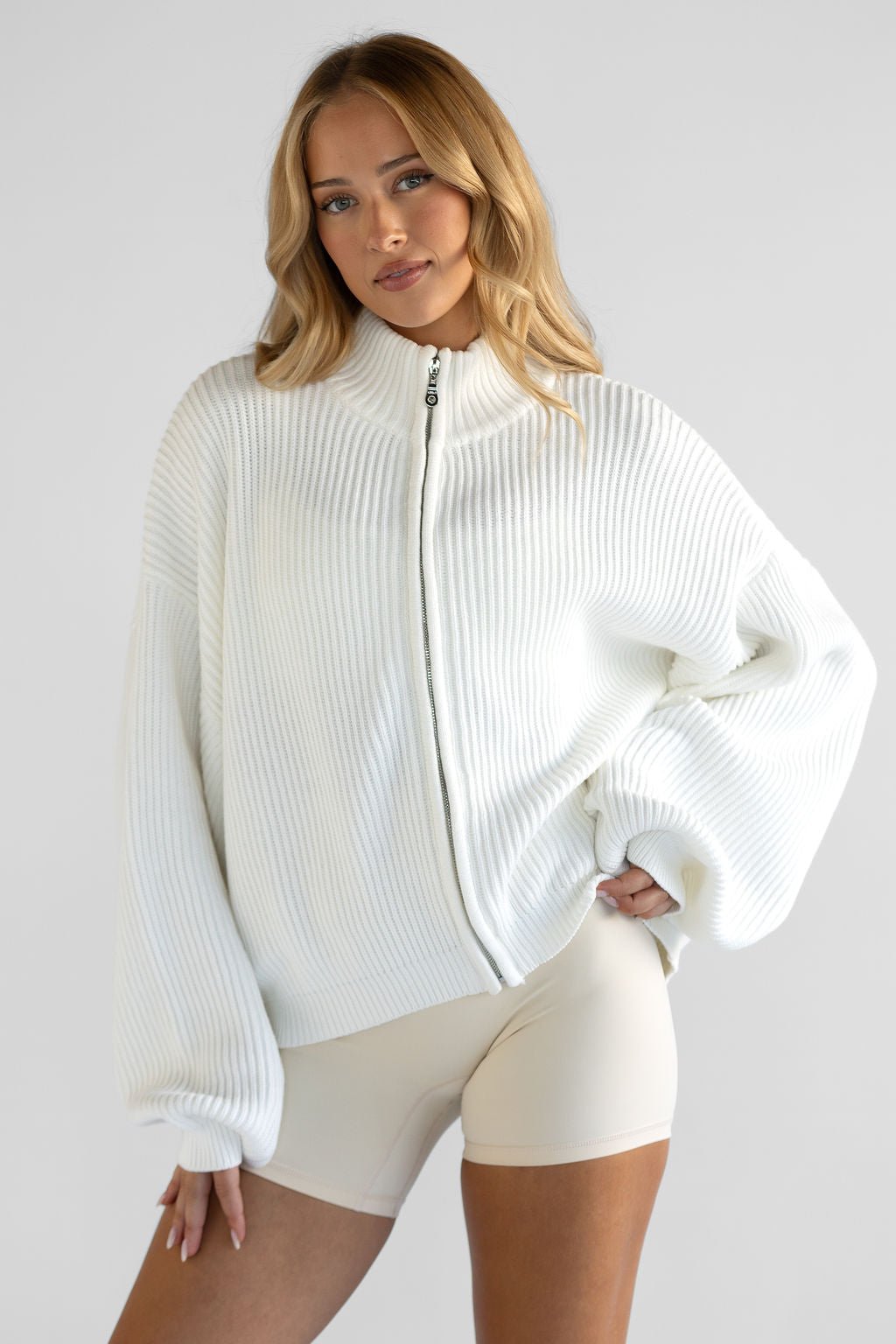 Natural Knit Bomber Jacket - Cream (COMING SOON) - LEELO ACTIVE