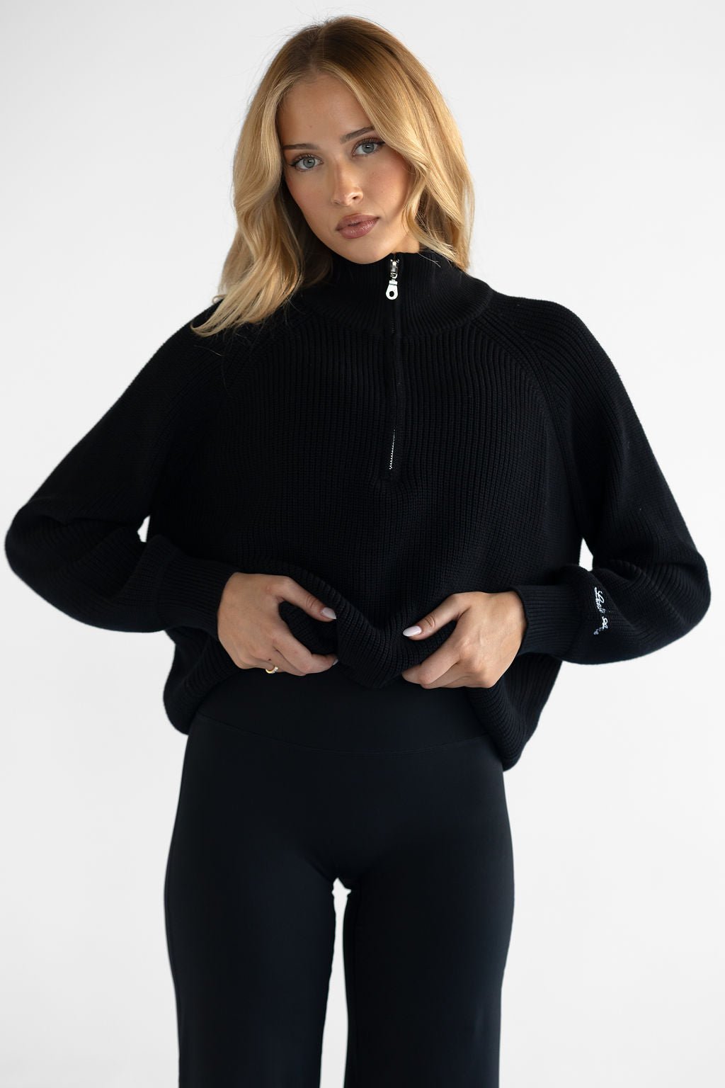 Natural Knit Quarter Zip - Black (COMING SOON) - LEELO ACTIVE