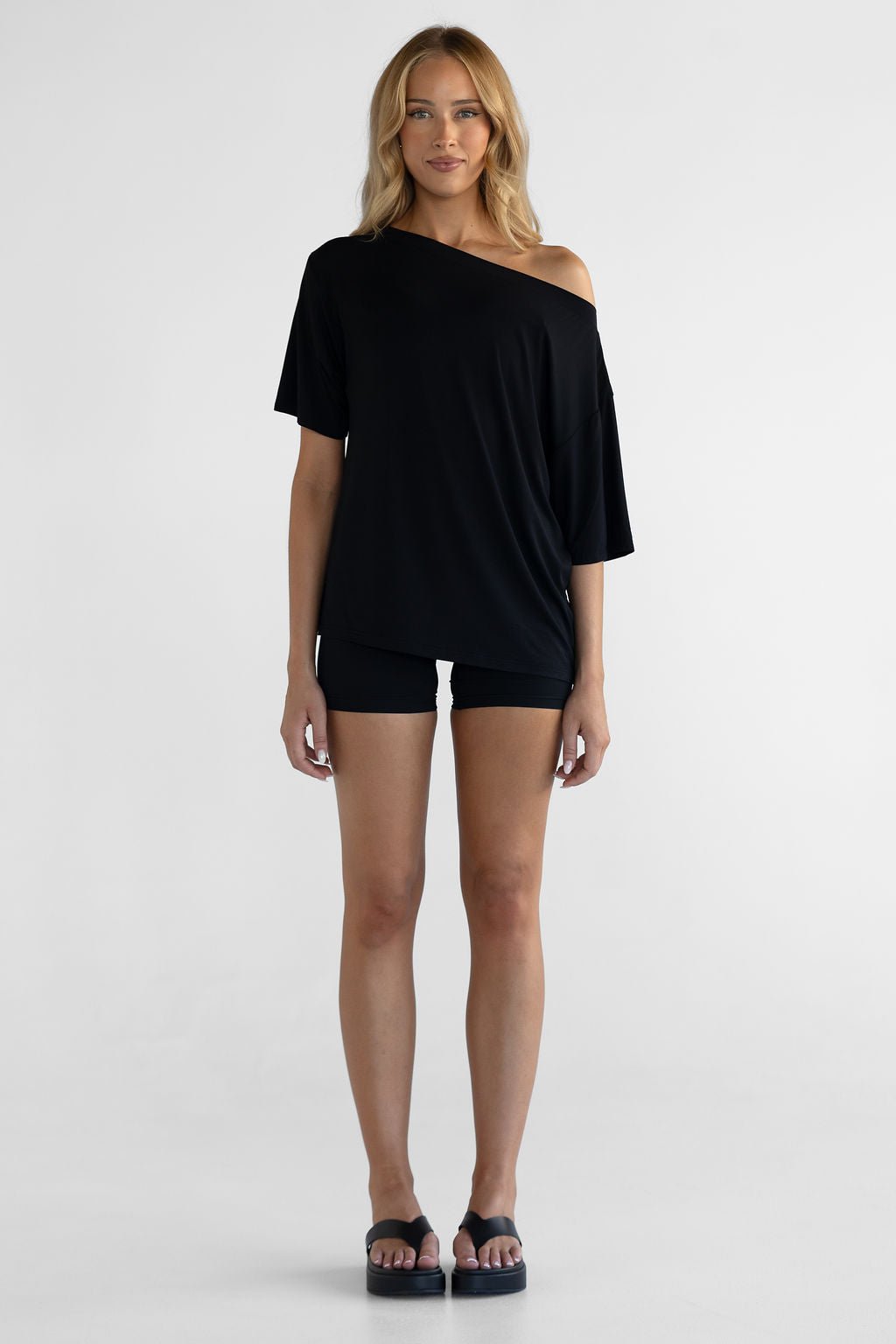 Off Shoulder Bamboo T-Shirt - Black (COMING SOON) - LEELO ACTIVE