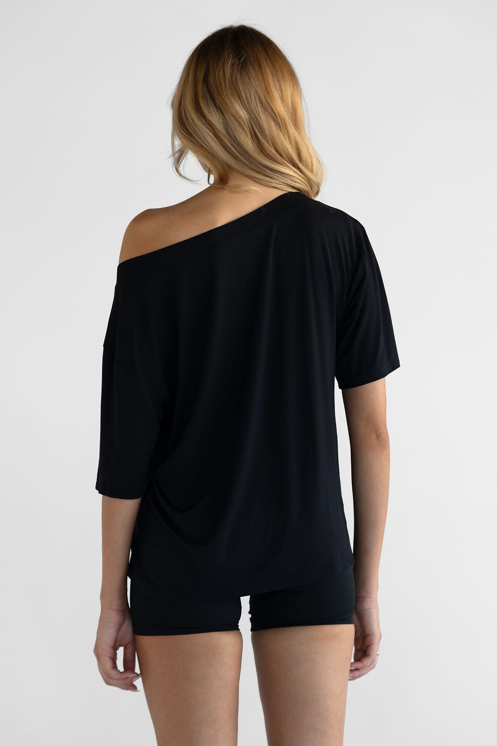 Off Shoulder Bamboo T-Shirt - Black (COMING SOON) - LEELO ACTIVE