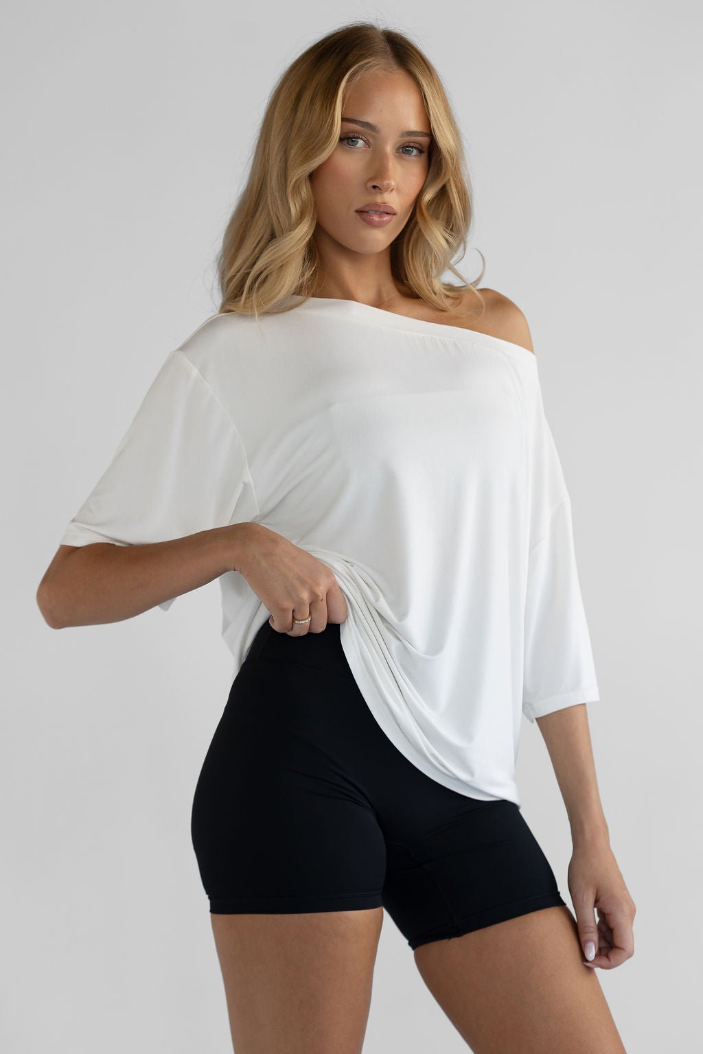 Off Shoulder Bamboo T-Shirt - White (COMING SOON) - LEELO ACTIVE