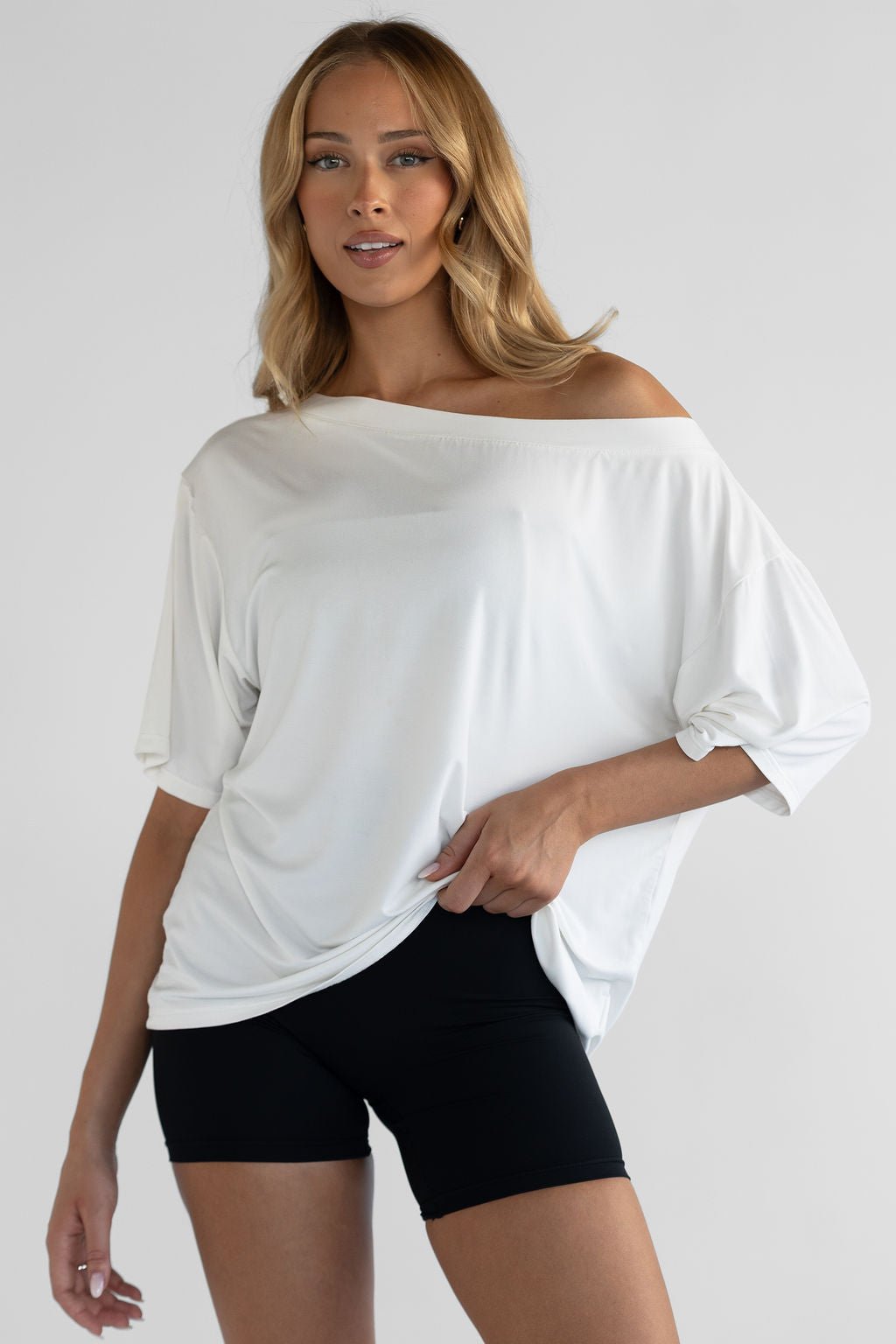 Off Shoulder Bamboo T-Shirt - White (COMING SOON) - LEELO ACTIVE