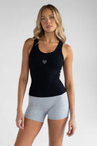 Ribbed Logo Tank - Black - LEELO ACTIVE