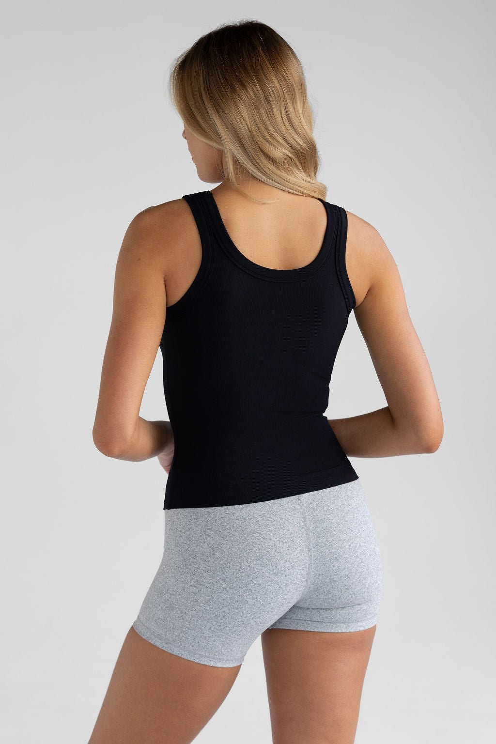 Ribbed Logo Tank - Black - LEELO ACTIVE