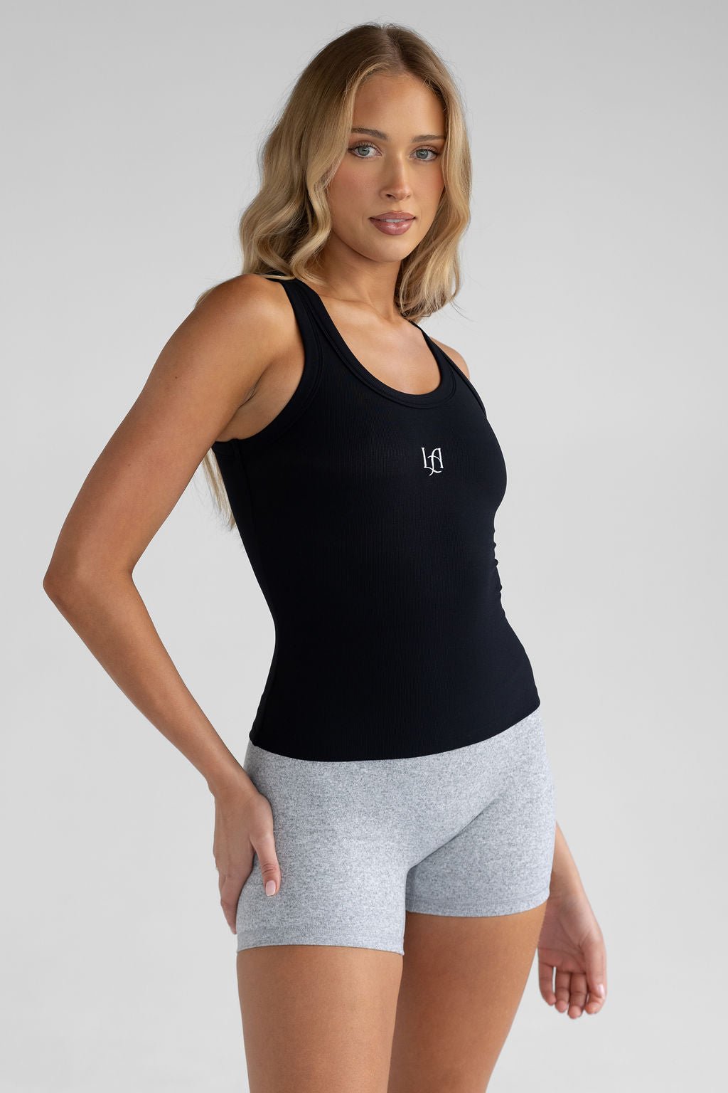 Ribbed Logo Tank - Black - LEELO ACTIVE
