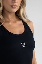 Ribbed Logo Tank - Black - LEELO ACTIVE