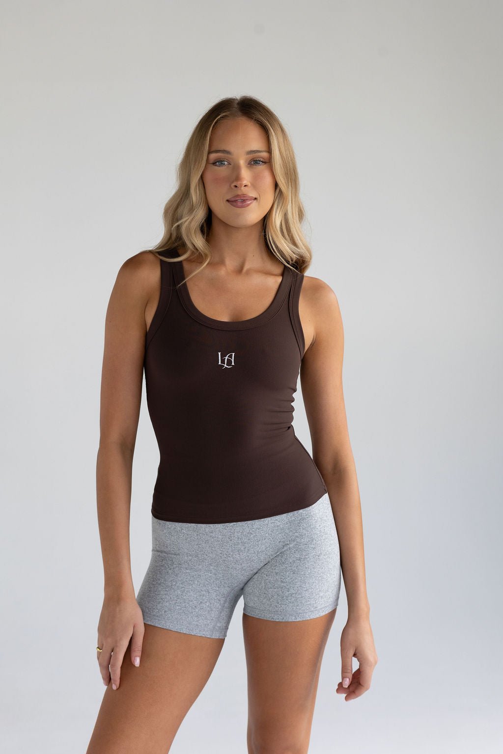 Ribbed Logo Tank - Cocoa - LEELO ACTIVE